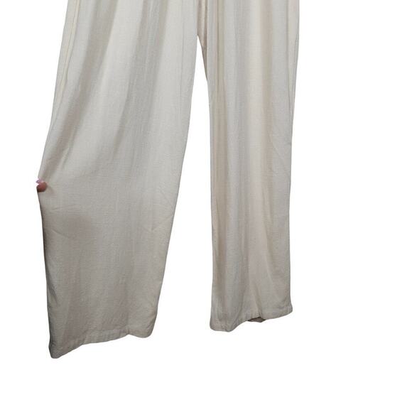 Indah Jumpsuit Small Cream Linen Blend Long Sleeves Neck Tie One Piece Outfit - Picture 8 of 15